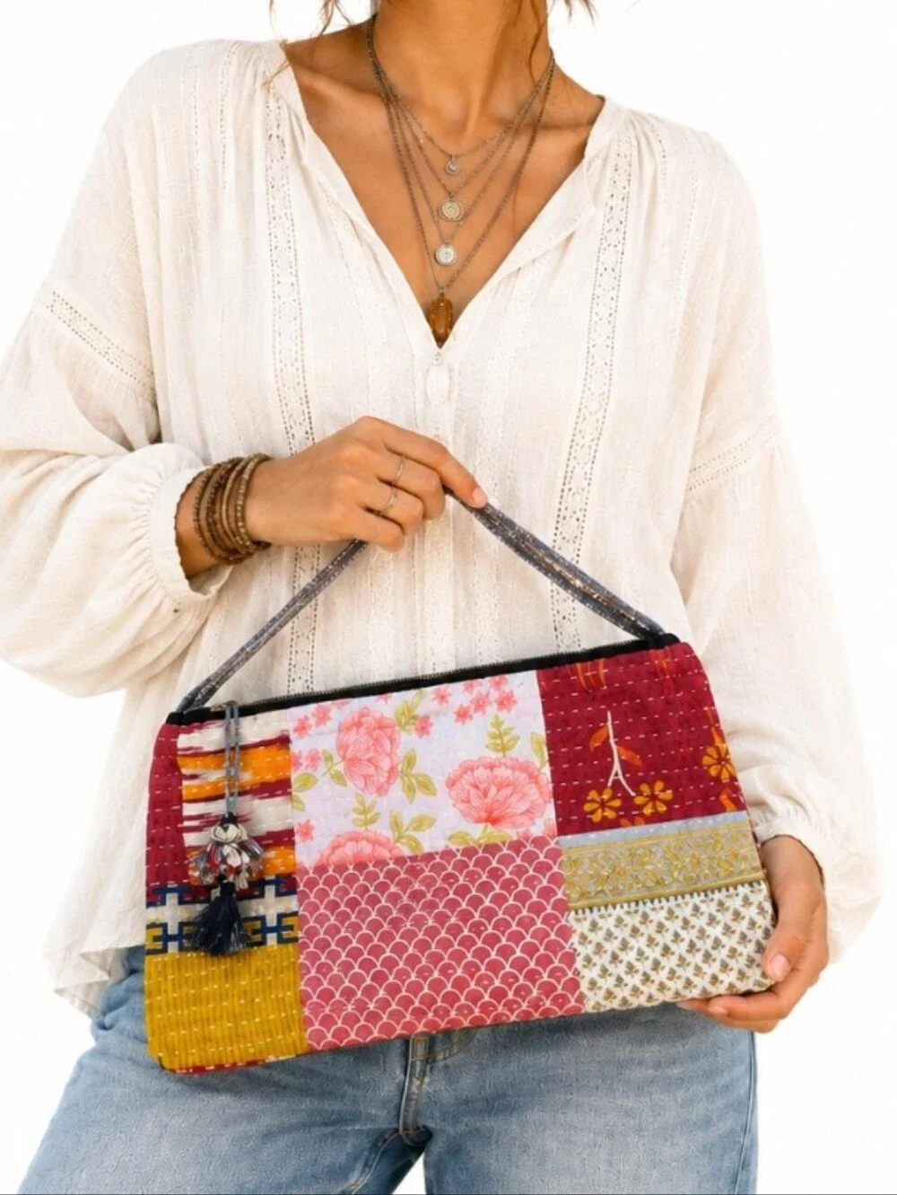 Sevya Handmade Patchwork Kantha Crossbody Bag Boho Artisan Fair Trade